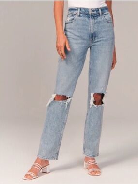 Abercrombie & Fitch Light Wash Distressed Straight-Leg Jeans